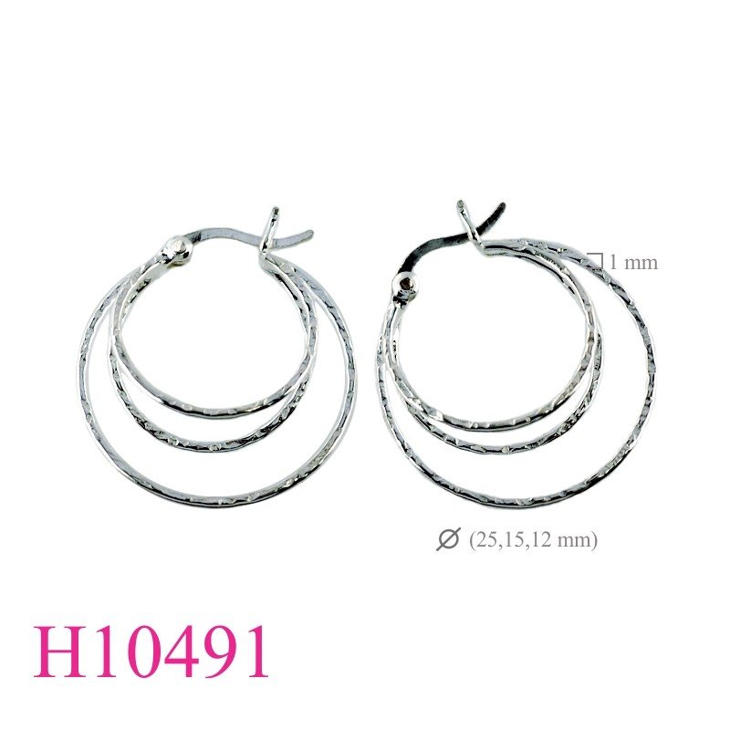 Earrings, 3 hammered wire hoops.