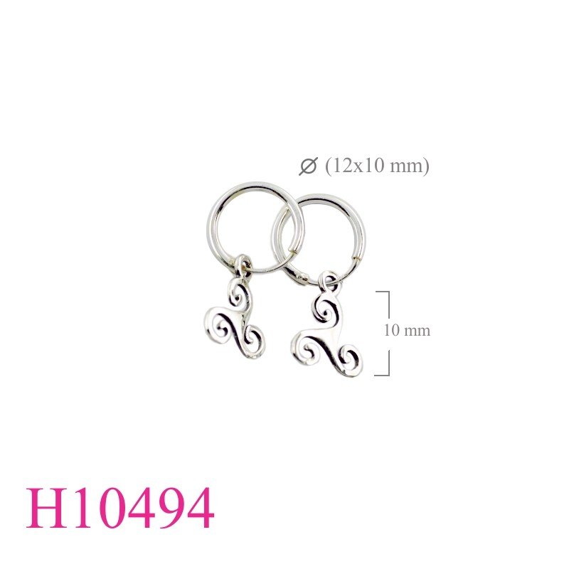 Triskelion Earrings, 10mm hoop and hanging Triskelion.