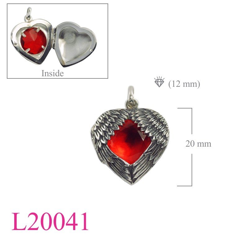 Wing Locket,  with Ruby Glass.
