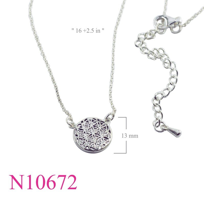 Necklace, 16+2.5 inches chain and round Flower of life.