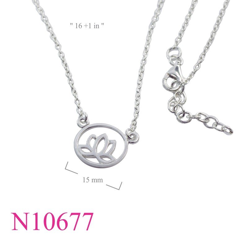 Necklace, 16+1 inches chain and oval openwork lotus.