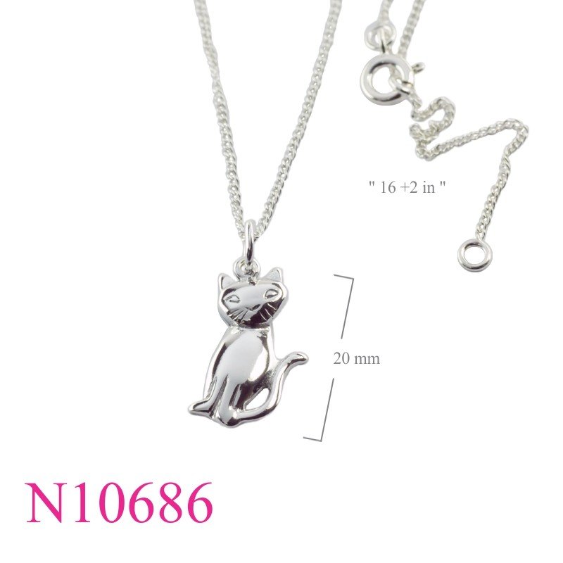 Necklace, 16 inches chain and sitting cat charm.