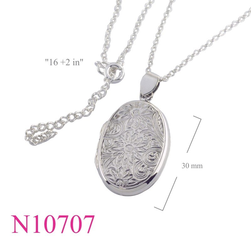 Necklace, 16 inches chain and oval locket.