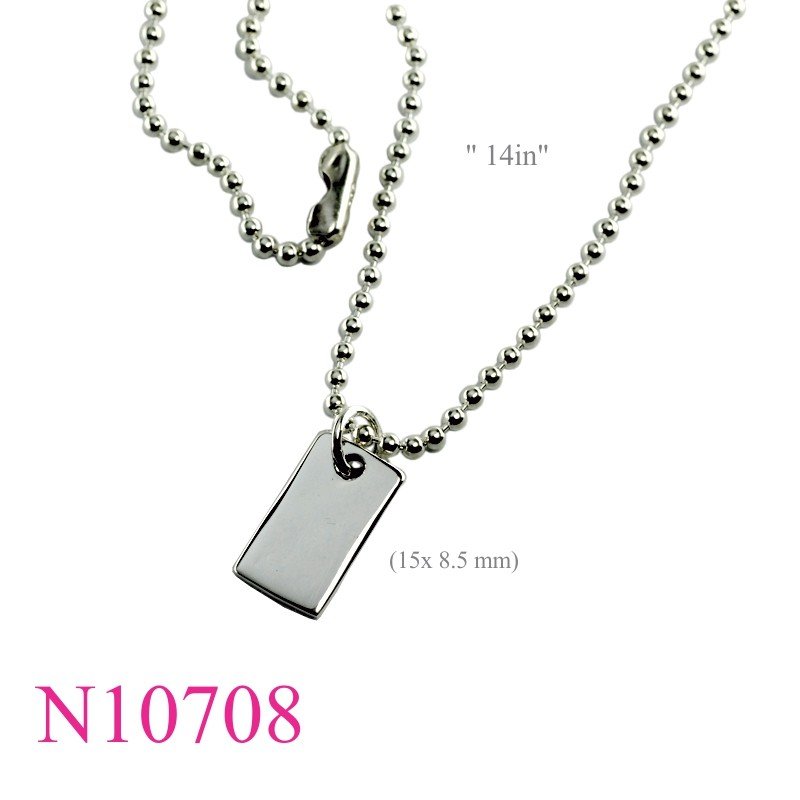 Necklace, 14 inches ball chain and 8.5x15mm rectangle tag.