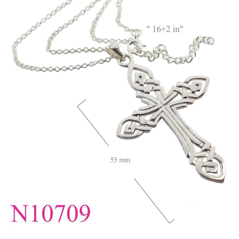Necklace, 16 inches chain and openwork cross charm.