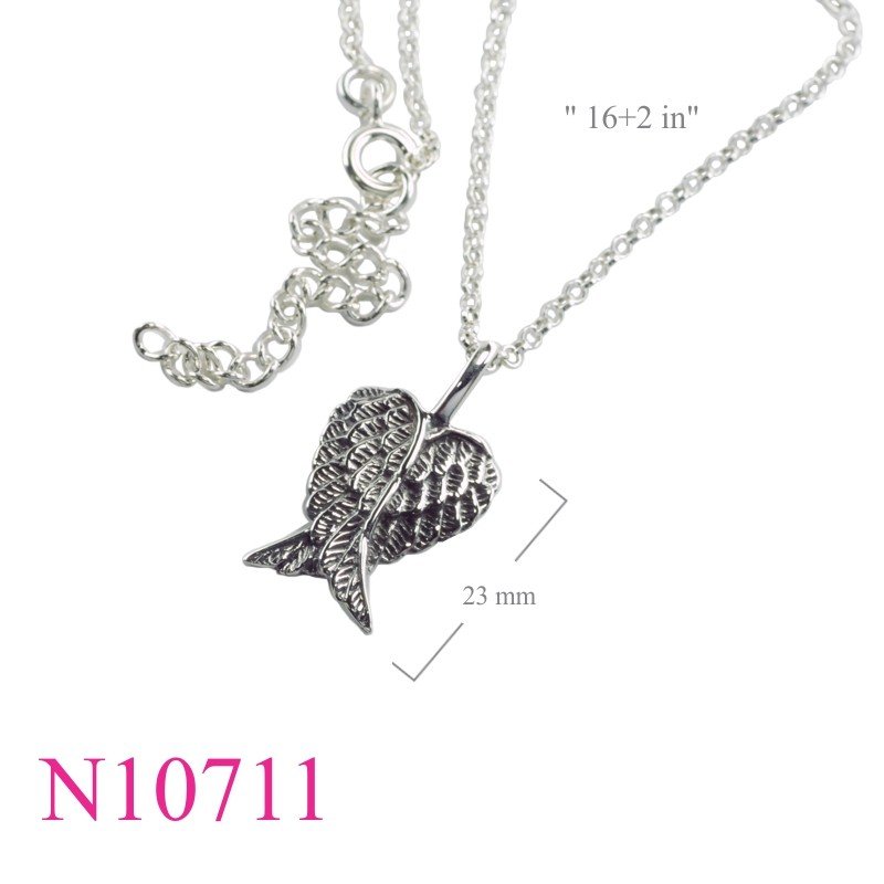 Necklace, 16 inches chain and guardian wings charm.