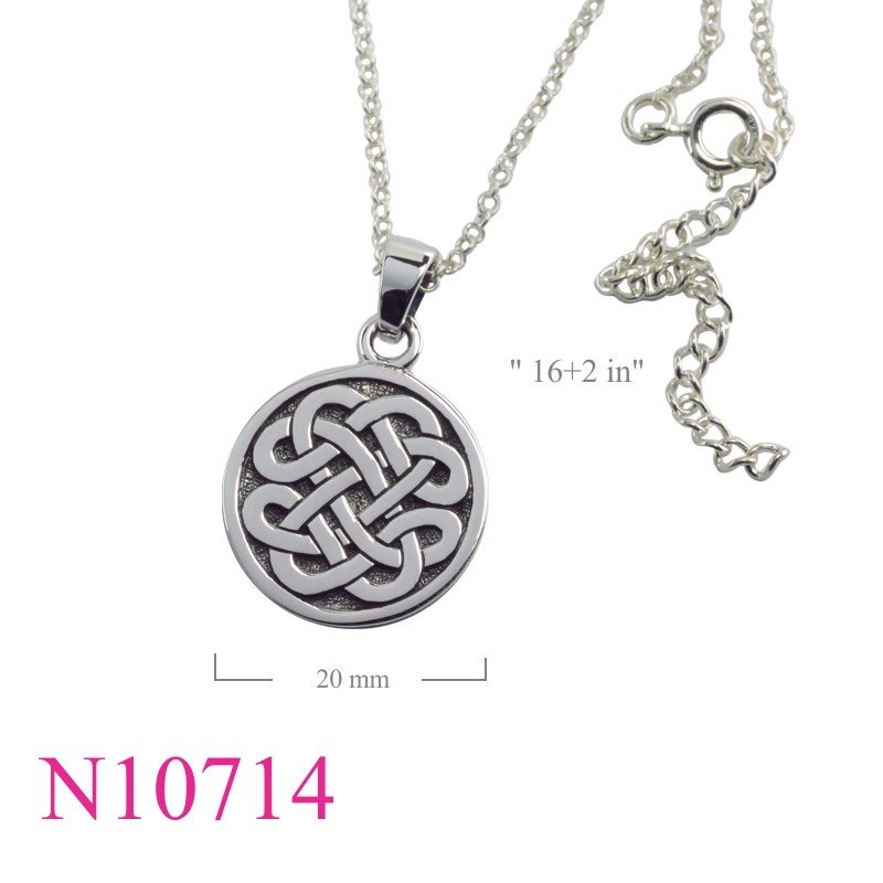 Necklace, 16 inches chain and round Celtic charm.
