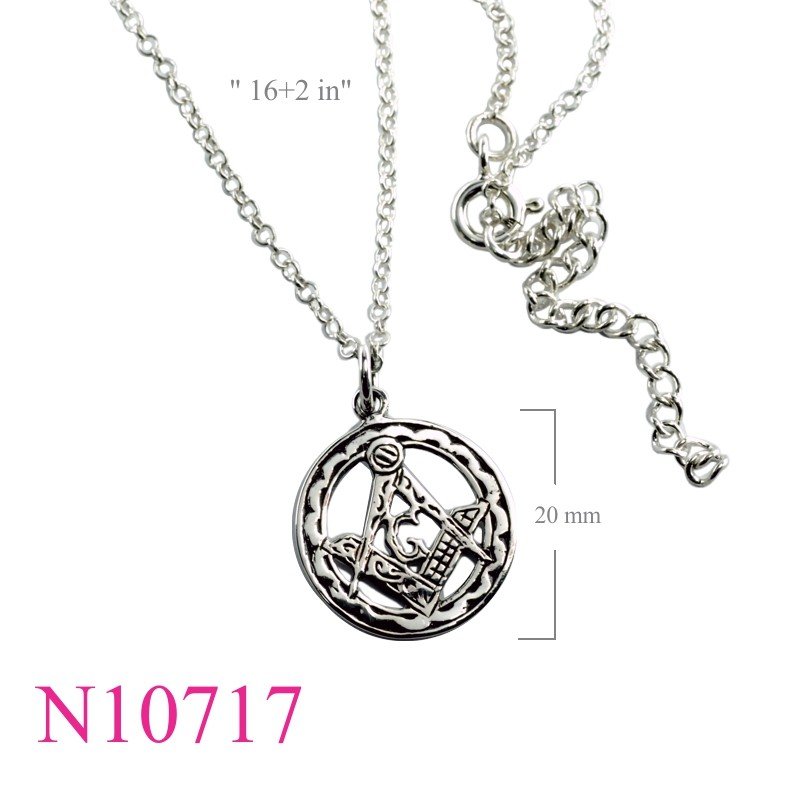 Necklace, 16 inches chain and round Mason charm.