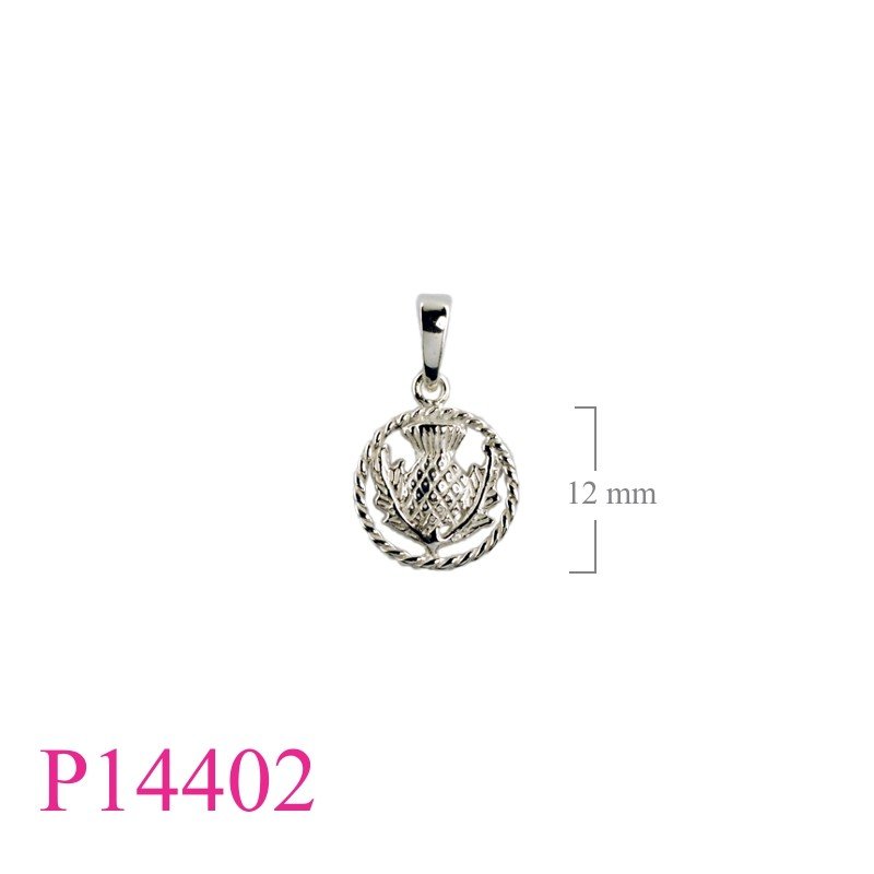 Pendant, 12mm Thistle in circle.