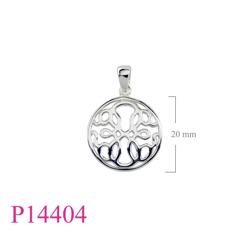 Pendant, 20mm round openwork Path of Life.