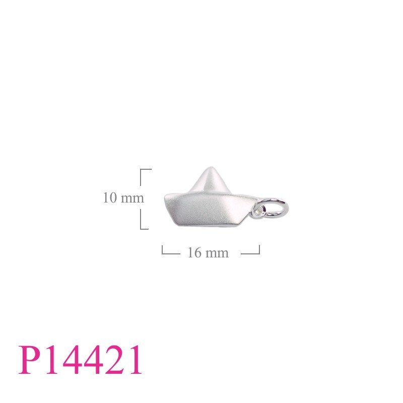 Pendant, 18mm origami ship with sandblast.