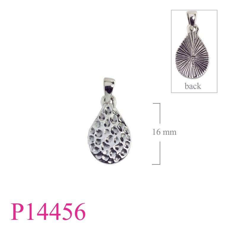 Pendant, 18mm hammered drop.