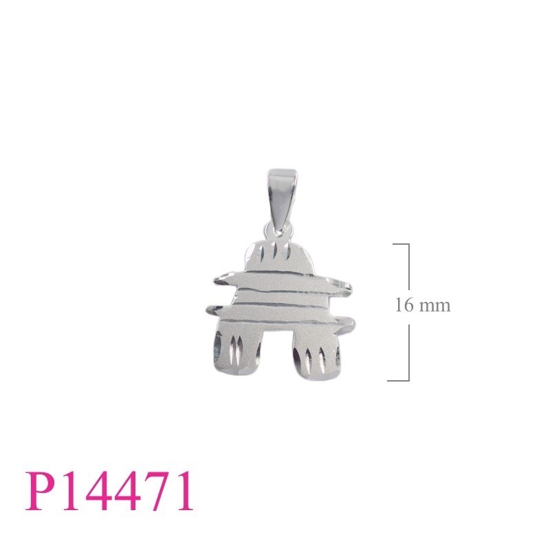 Pendant, ingot man with sandblast diamond cut.