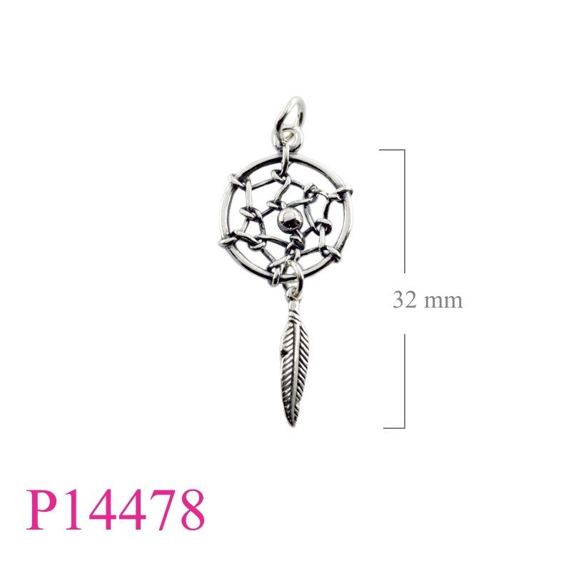 Pendant, 15mm round dream catcher.