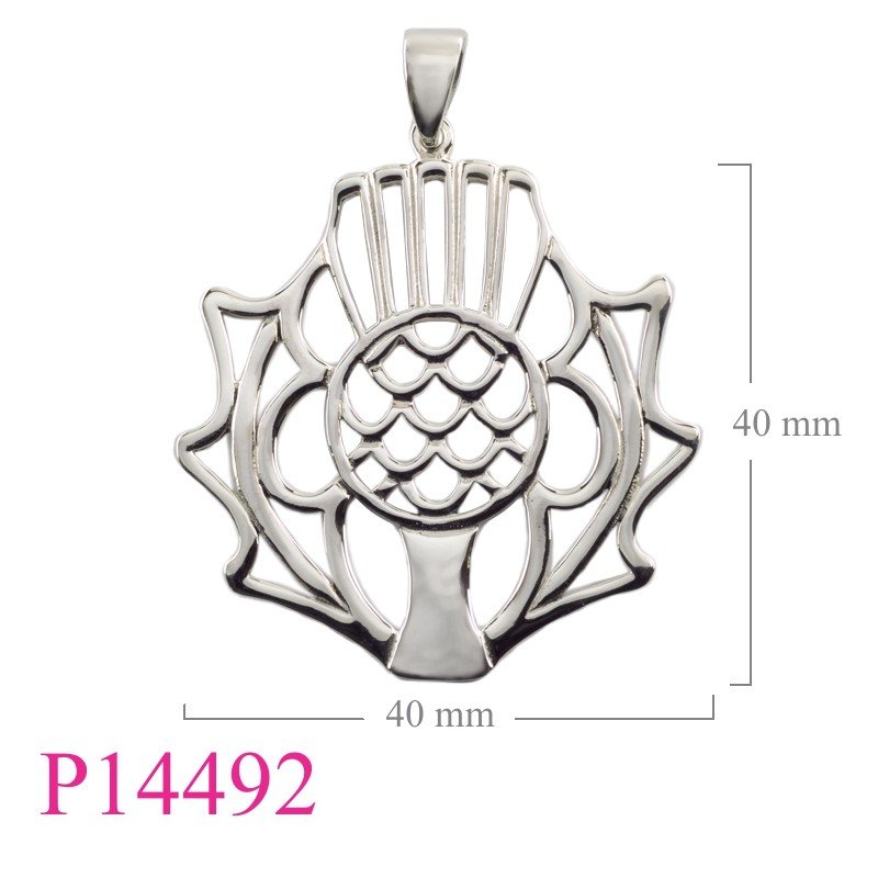 Pendant, 35mm openwork flat Thistle.