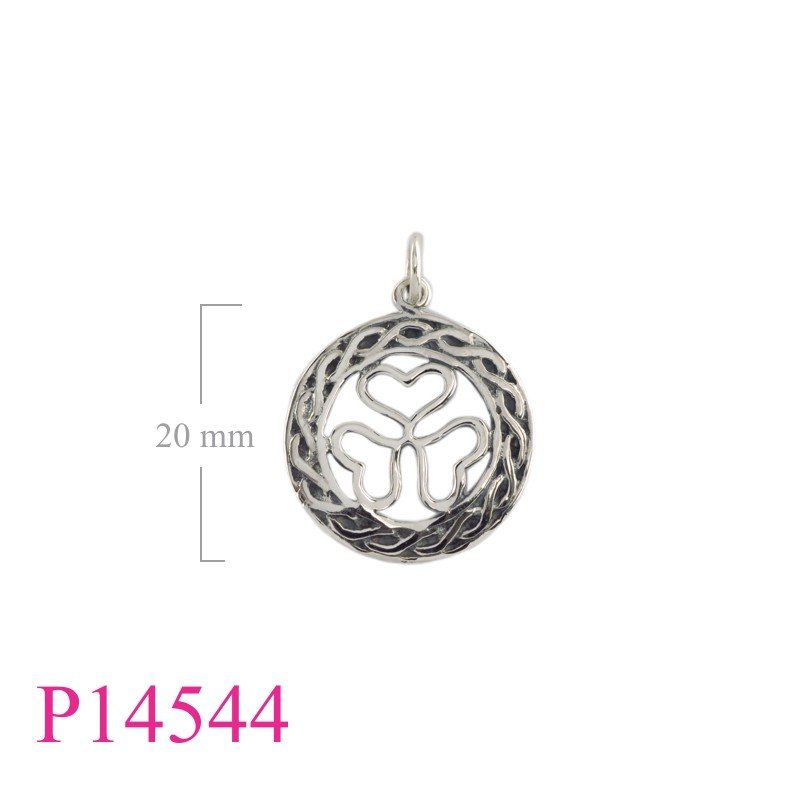 Pendant, 20mm round openwork Shamrock.