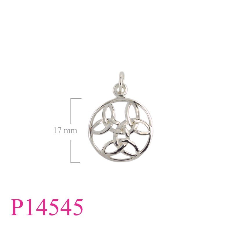 Pendant, 18mm round openwork 3 Trinitries.