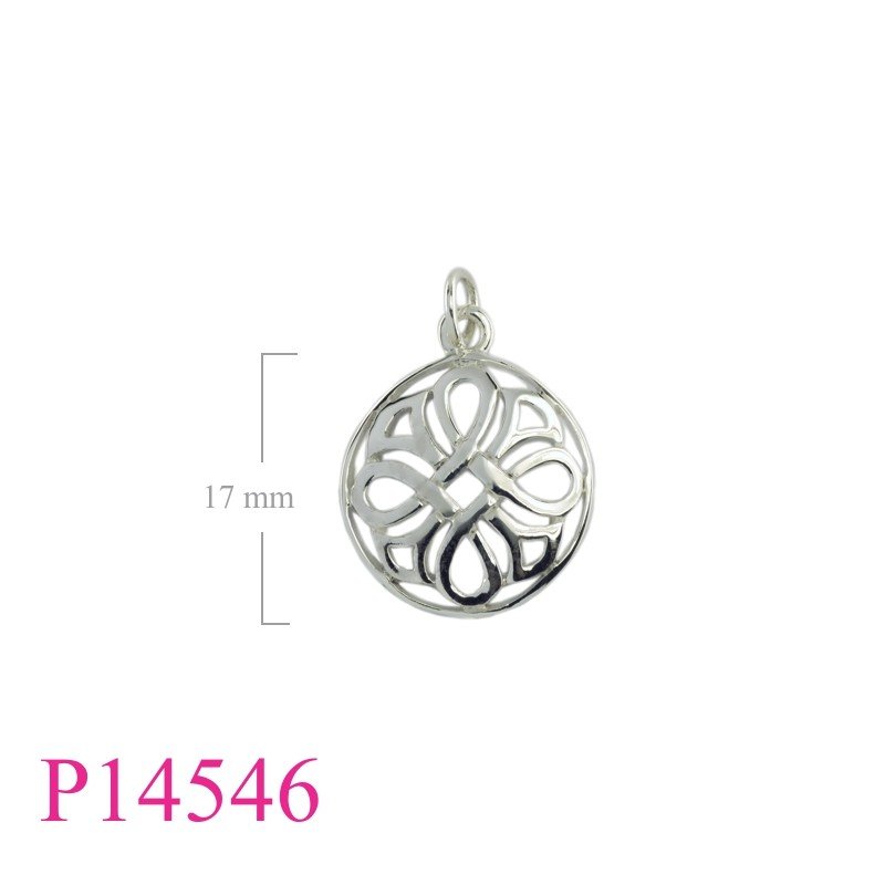 Pendant, 18mm round openwork cross lines.