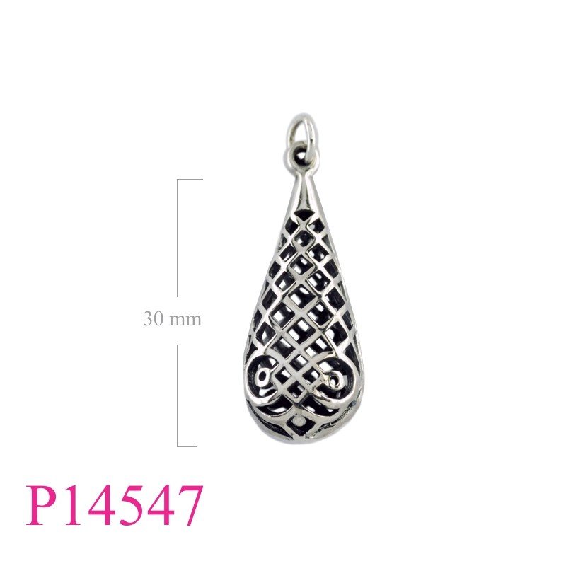 <p>Pendant, 31mm openwork puff drop.</p>