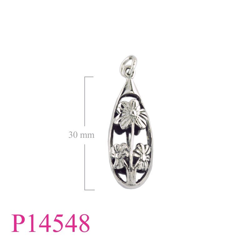 Pendant, 26mm openwork puff drop flowers design.