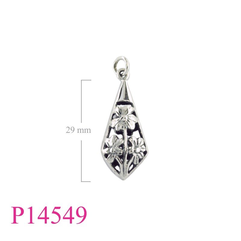 Pendant, 27mm openwork puff drop flowers design.