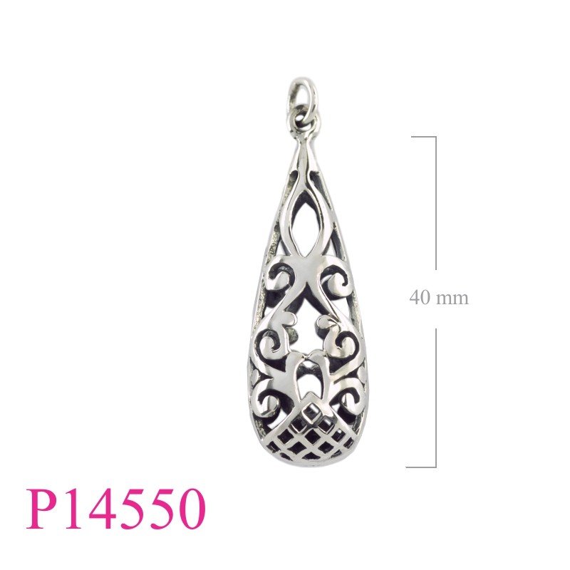 <p>Pendant, 38mm openwork puff drop.</p>
