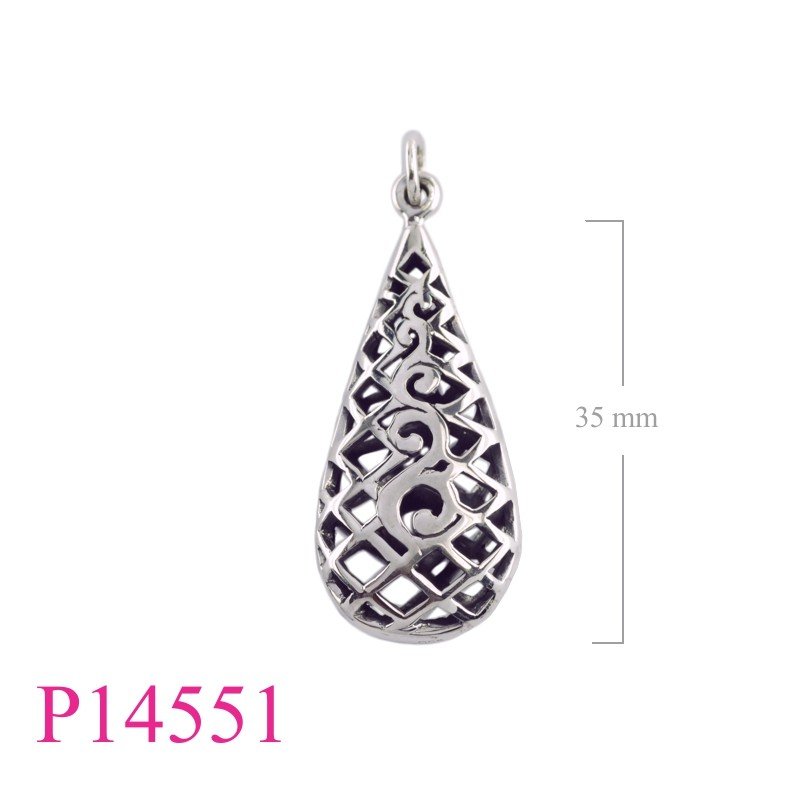 Pendant, 34mm openwork puff drop.