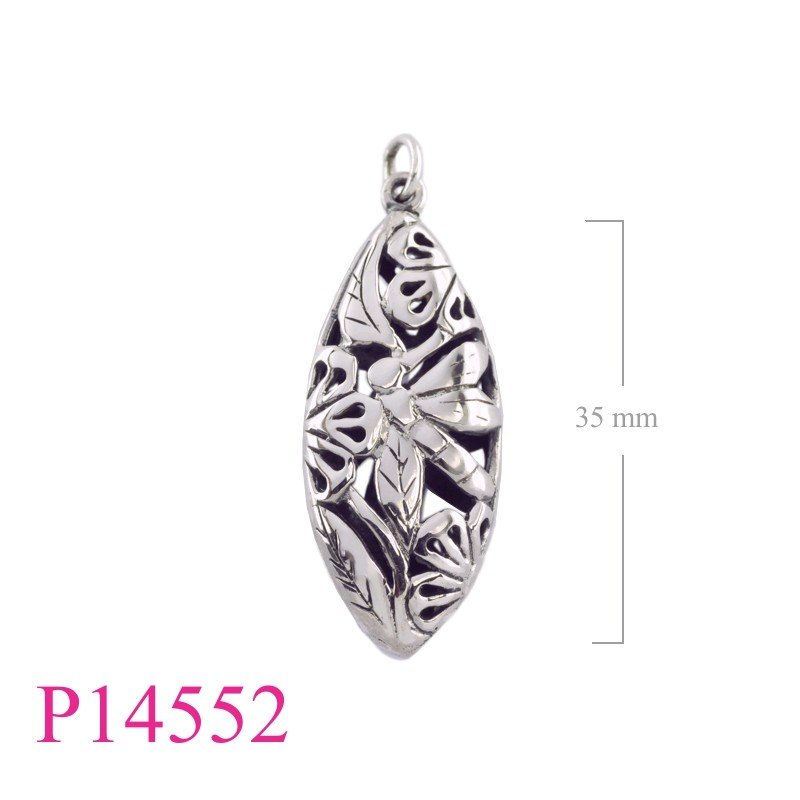 Pendant, 35mm openwork puff oval dragonfly.