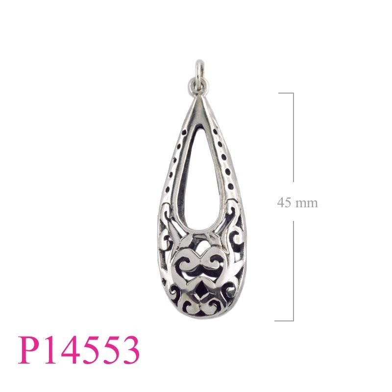 Pendant, 43mm openwork puff drop.