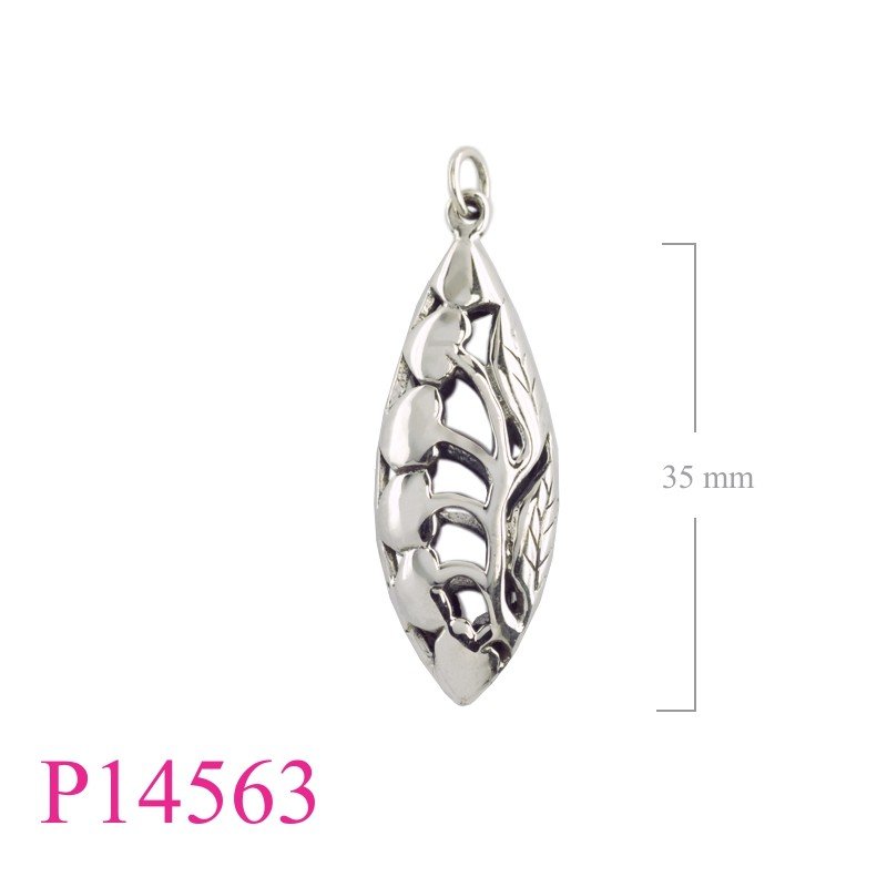 Pendant, 36mm openwork puff leaf design.