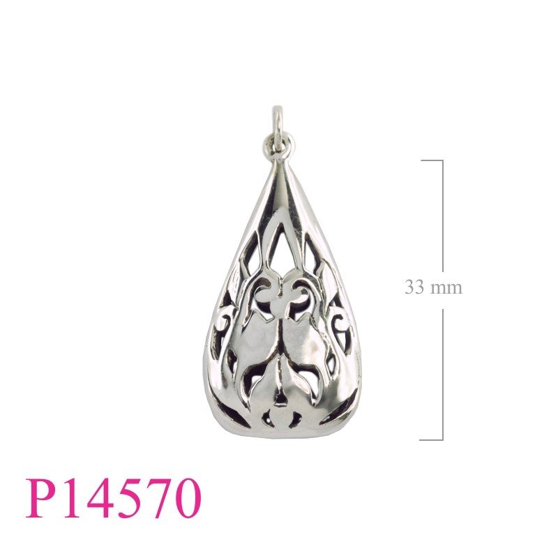 Flower Pendant, Tulip Pendant, 33mm openwork puff drop design.