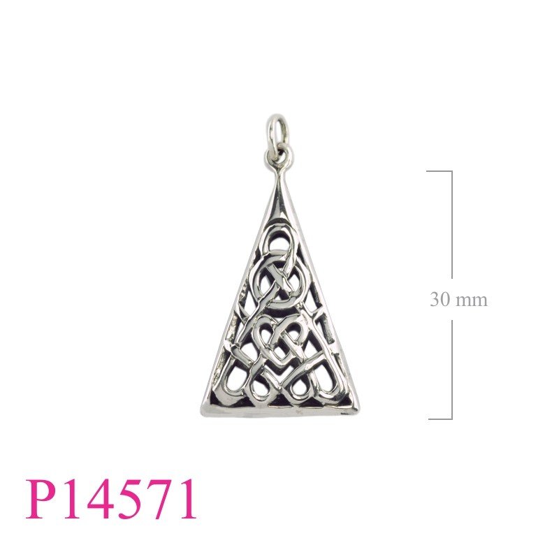 Pendant, 30mm openwork puff triangle Celtic design.