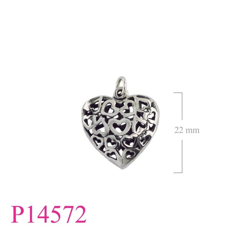 Pendant, 22mm openwork puff heart hearts design.