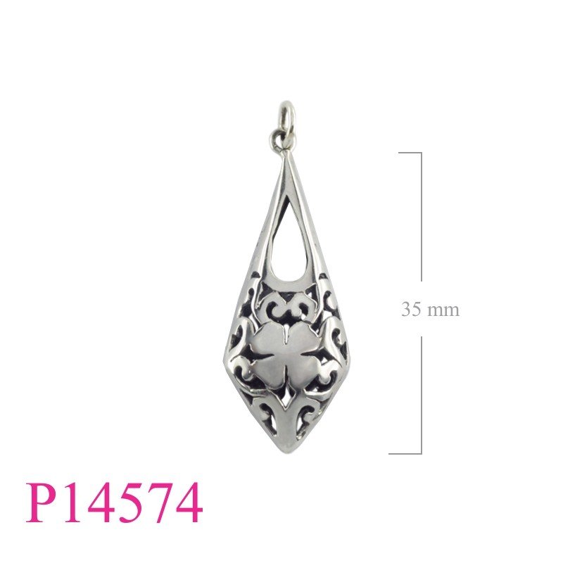 Pendant, 37mm openwork puff drop lucky clover design.