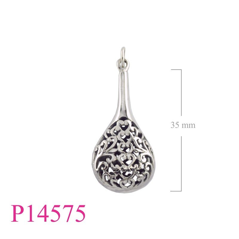 Pendant, 35mm openwork puff drop ivy design.