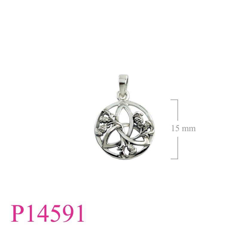Pendant, 16mm round Trinity and Thistles.