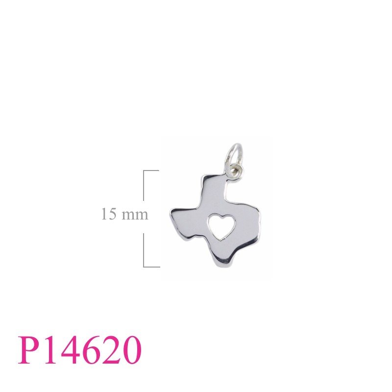 Heart Pendant, Travel Jewelry Pendant, 15mm opened  Taxas map.