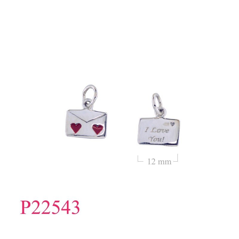 Pendant, Ilove letter and 2 hearts enamel.