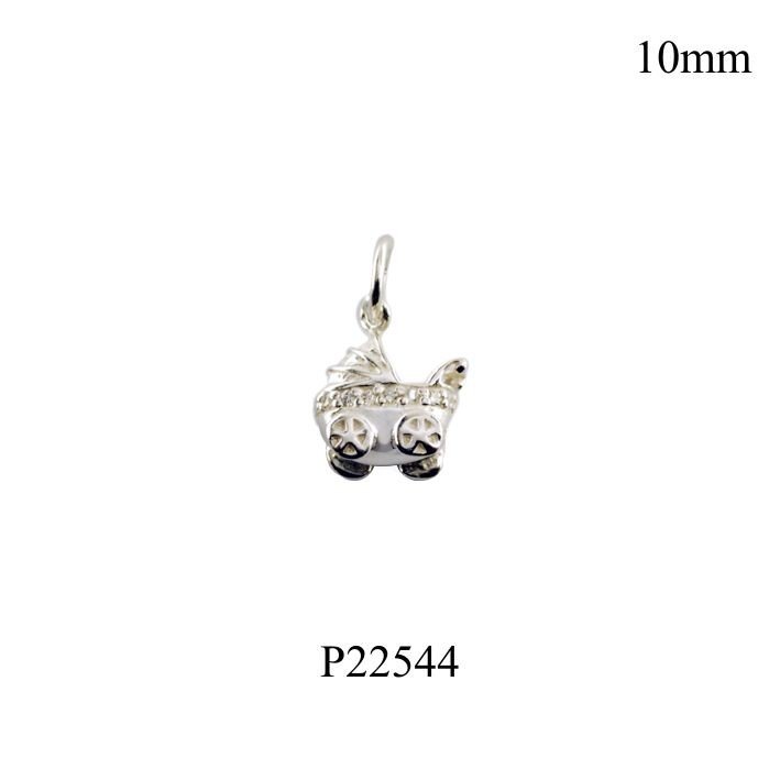 CZ Pendant, Travel Jewelry Pendant, baby cart with small CCZs.