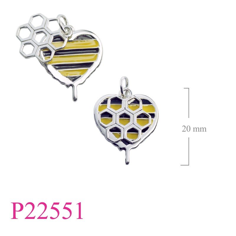 Bee Pendant, Heart Pendant,  line  enamel.