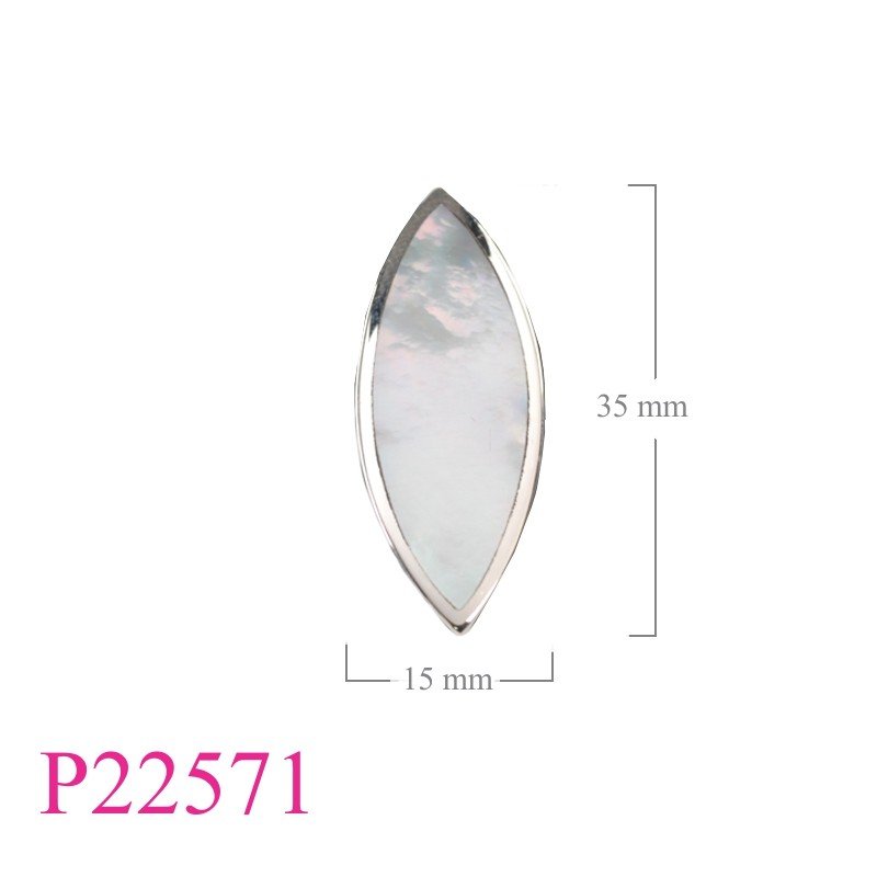 Pendant, 14x37mm leaf shape with MOP.