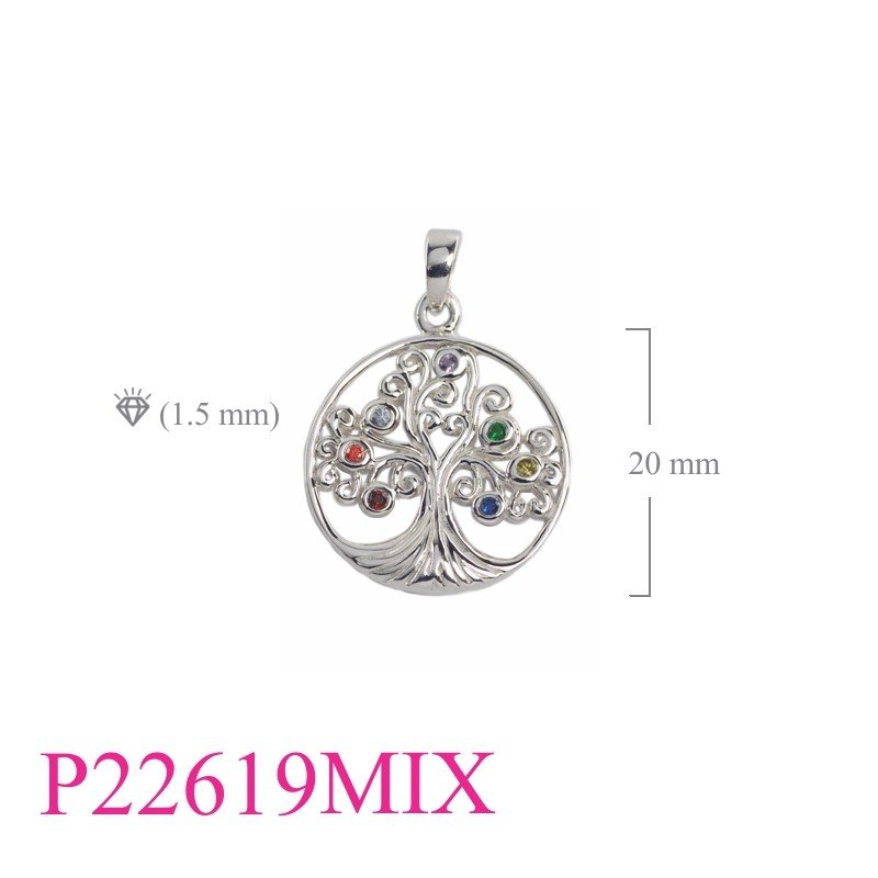 Pendant, 20mm round Flower of life with 7 colour stones.
