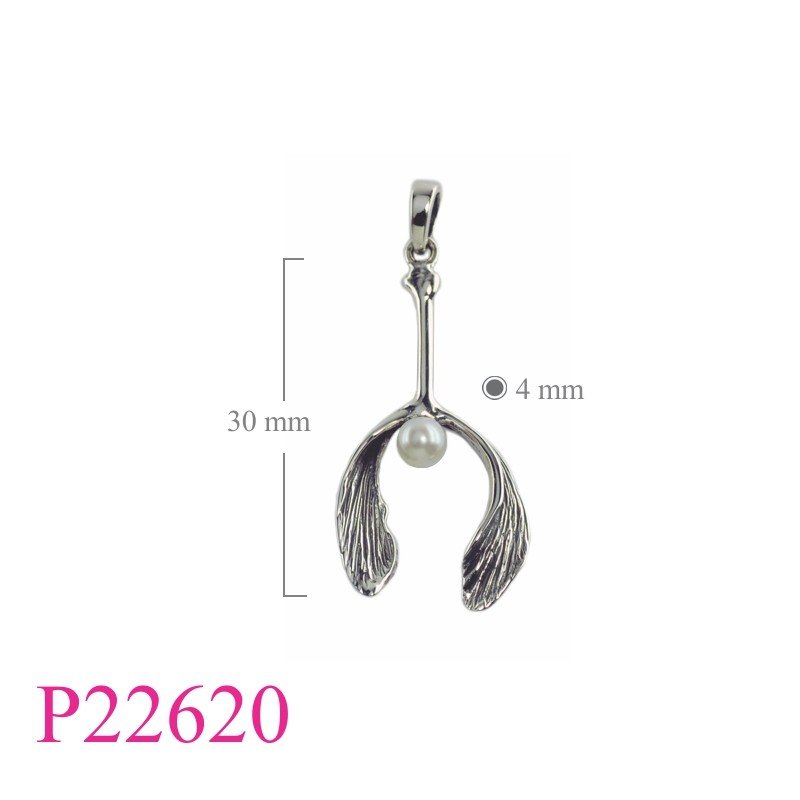 Pendant, mistletoe with Fresh water Pearl.