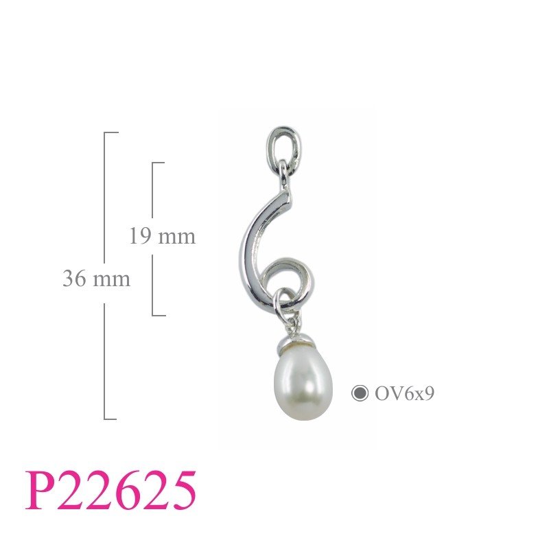 Pendant, swirl with hanging oval Fresh Water Perl.