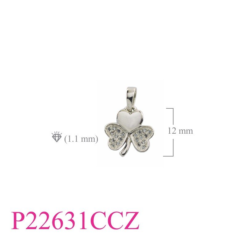 Shamrock Pendant, CZ Pendant, Shamrock with small CCZs.