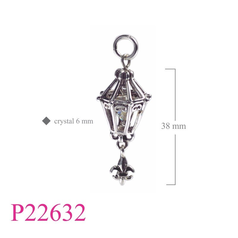 Pendant, FDL lighting case with hanging crystal.