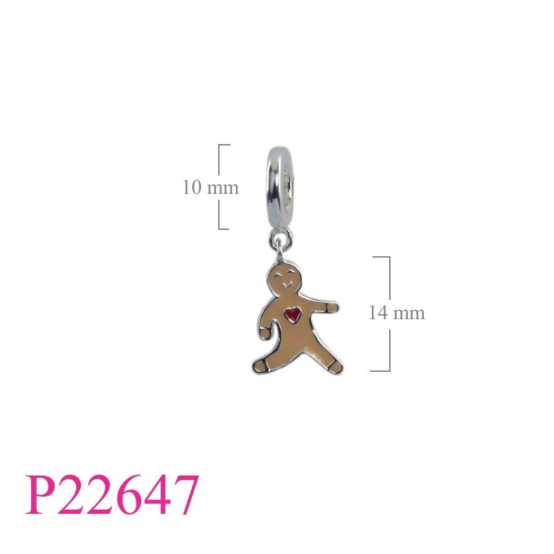 Pendant, running man with red heart enamel.