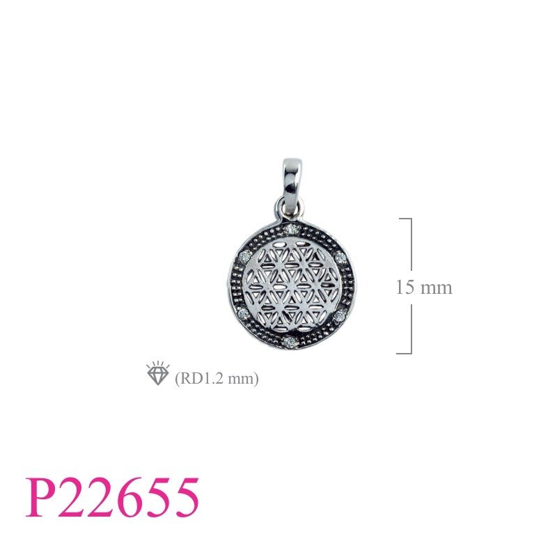 Flower Of Life Pendant, CZ Pendant, 14mm round Flower of life and 6 small CCZs.