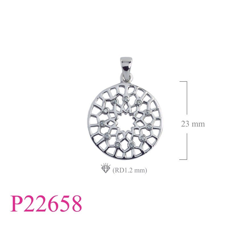 Pendant, 21mm round openwork and 11 small CCZs.
