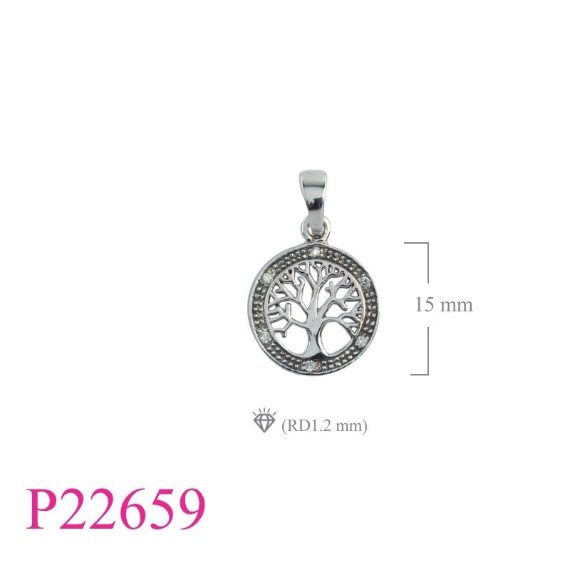 Tree Of Life Pendant, CZ Pendant, Travel Jewelry Pendant, 14mm round Tree of life and 6 small CCZs.